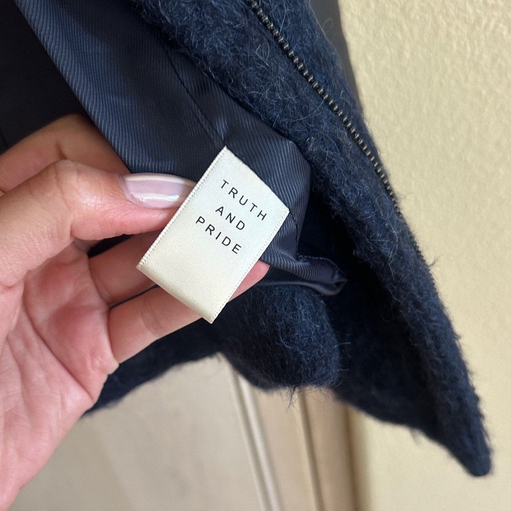 Truth and Pride Women's Navy and Black Sleeve Leather Jacket - Picture 7 of 11